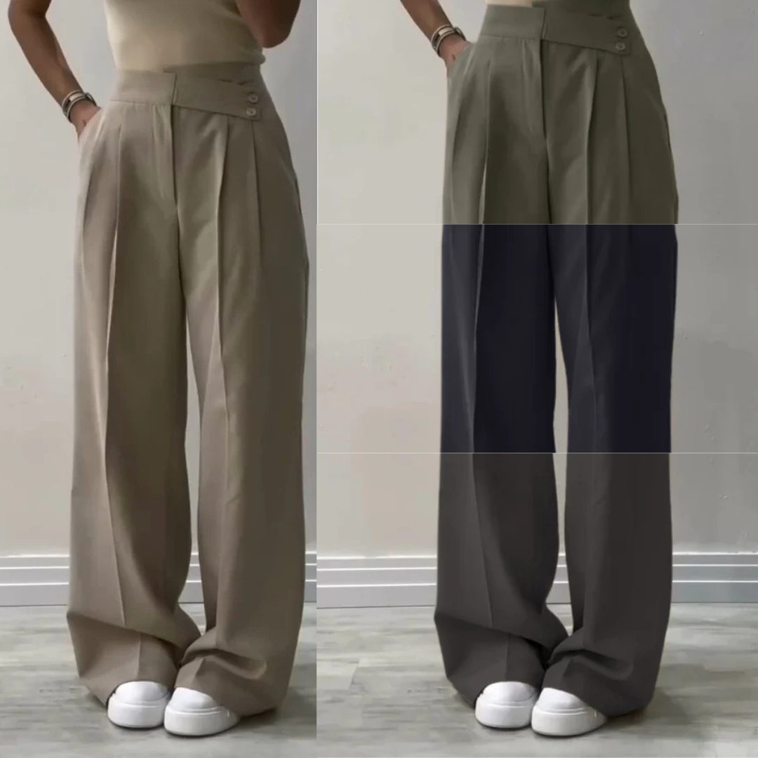 Women's Fashion Solid Color Irregular Waist Wide Leg Pants