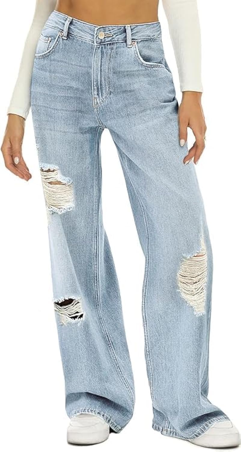 HDLTE Women Wide Leg Jeans High Waist Baggy Jeans Loose Boyfriend Jeans Denim Pants Y2K