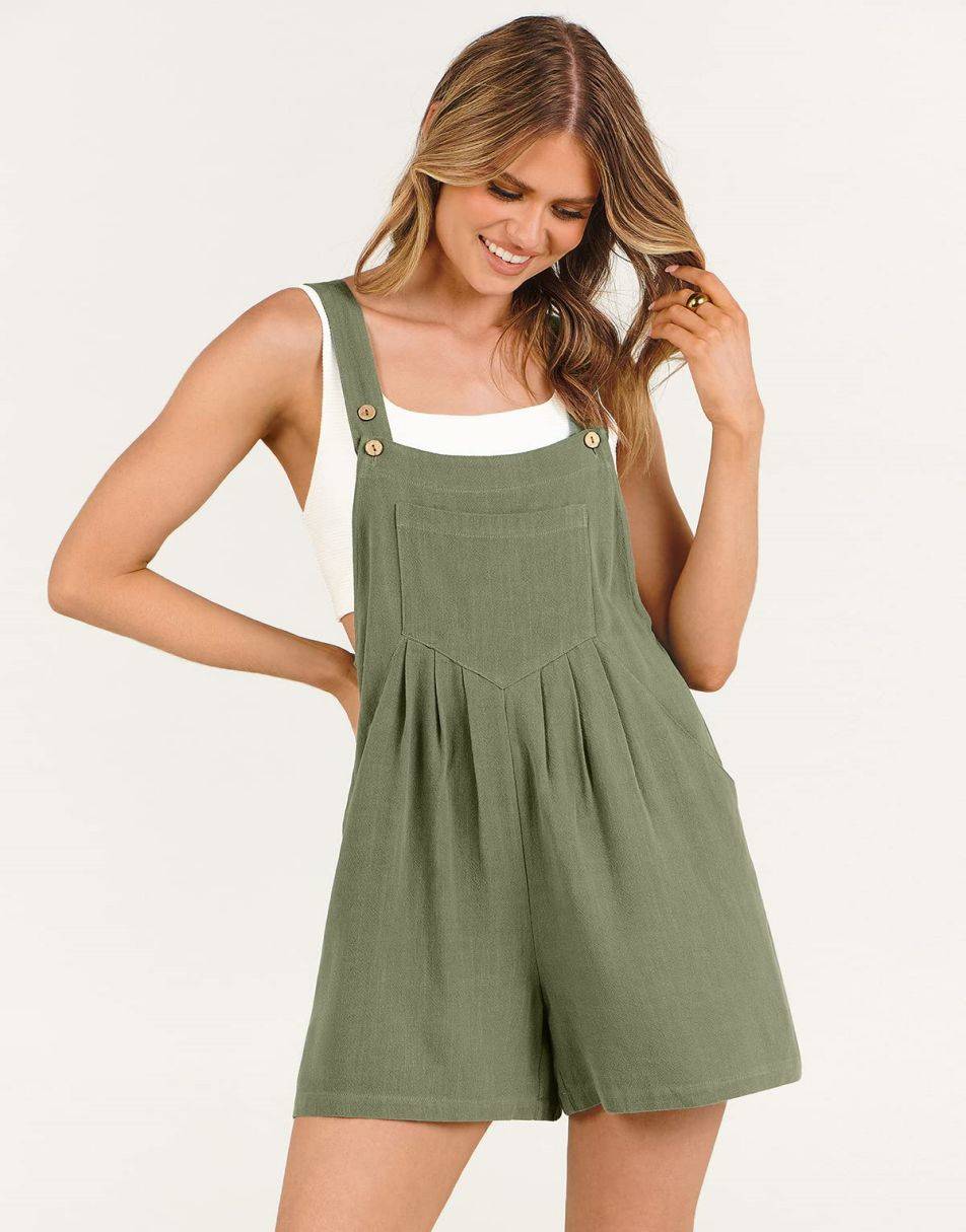ANRABESS Casual Adjustable Strap Linen Short Bib Overalls Jumpsuit Rompers