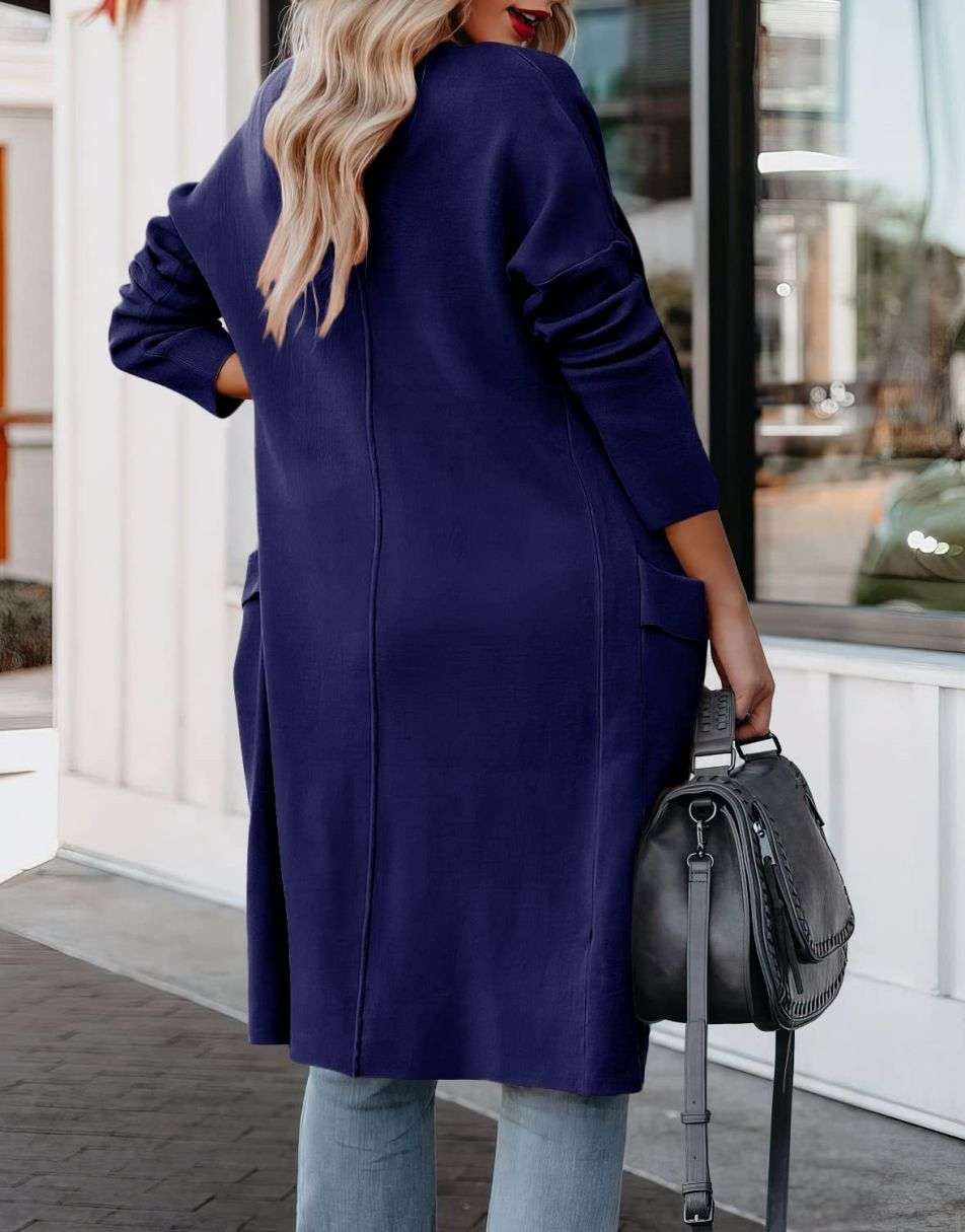 ANRABESS Women's Casual Long Sleeve Draped Open Front Knit Pockets Long Cardigan Jackets Sweater