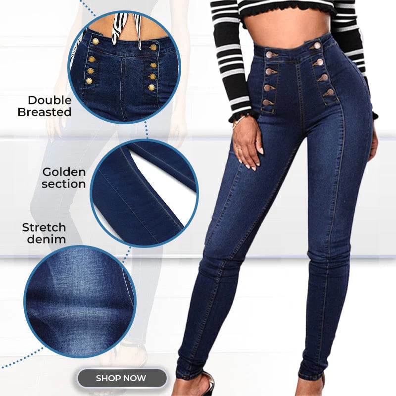 ð¥Double Breasted High Waist Skinny Jeans